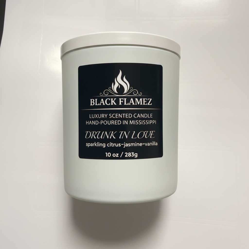 Drunk in Love white candle by Black Flamez on a white background