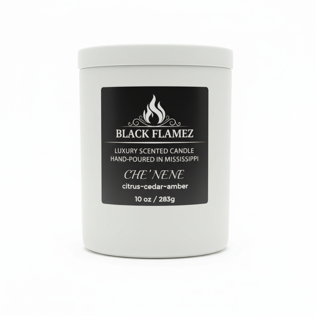Che' NeNe white candle by Black Flamez on a white background