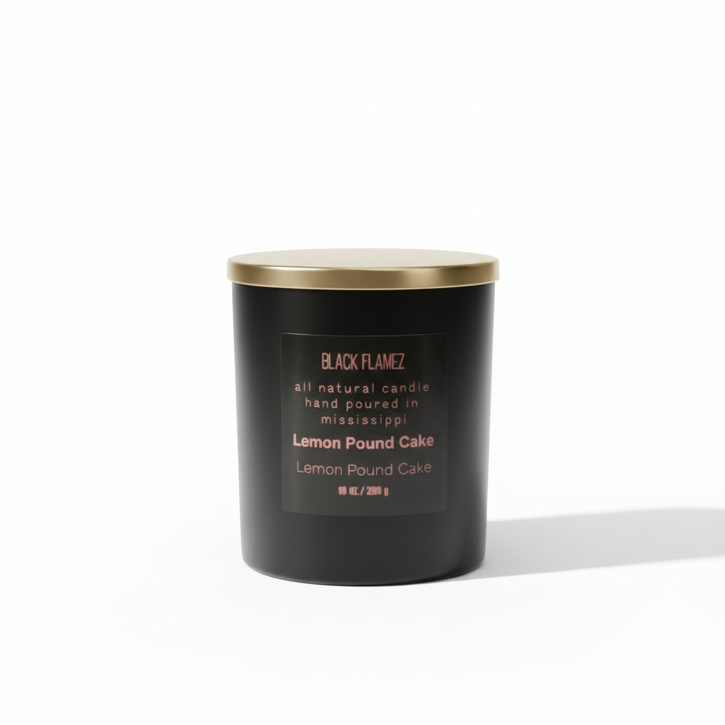 Black Lemon Pound Cake scented candle on a white background